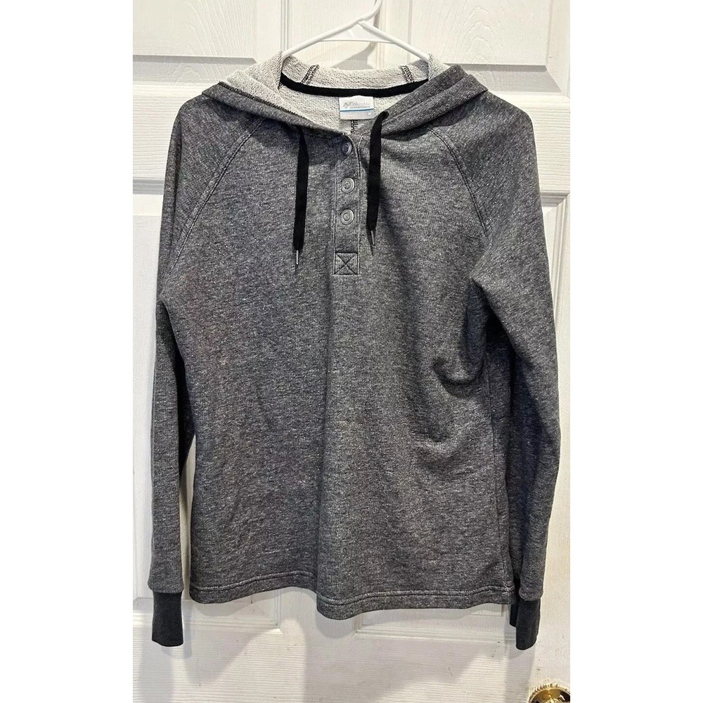 Columbia Womens Charcoal Gray Heather Henley Hoodie Sweatshirt Size Medium